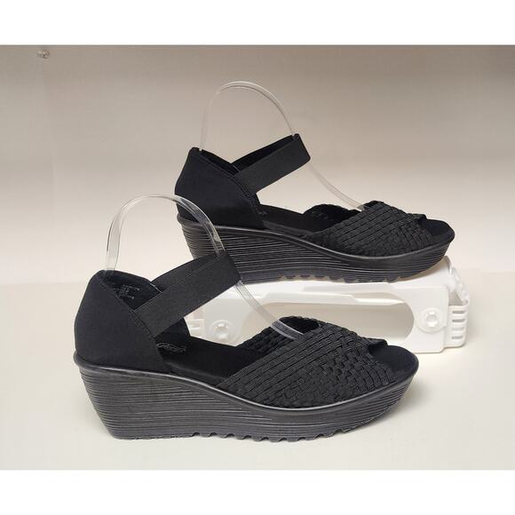 Faded Glory Sandals Women's Woven Wedge Ankle D'Orsay Peep Toe Black Fabric 10 - Picture 3 of 11